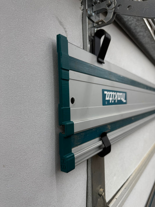 Slim Huntington Builds track saw guide rail end cap installed on a Makita guide rail